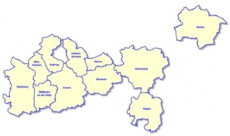 Grenzen der 11 Kooperationsstdte (gelb)