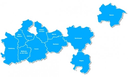 Grenzen der 11 Kooperationsstädte (blau)